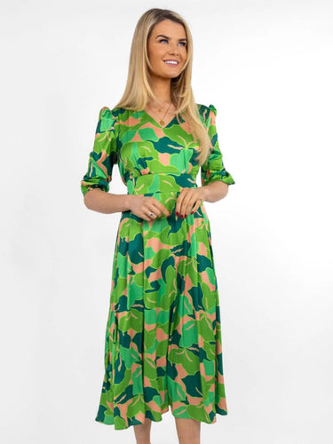 Audrey Green Midi Print Dress- Kate & Pippa