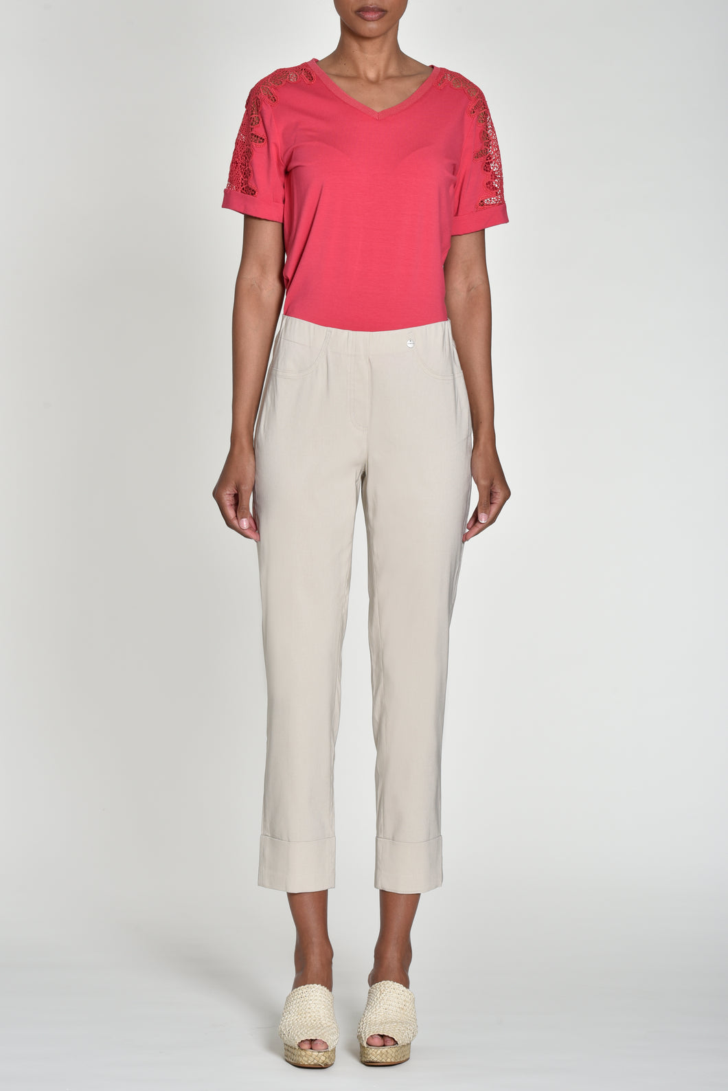51568- Turn-Up Bella Trousers - Beige - Robell