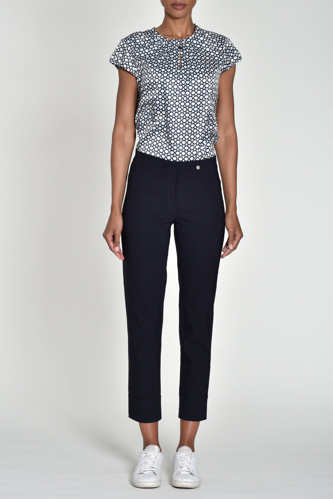51568- Turn-Up Bella Trousers - Navy - Robell