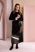 Load image into Gallery viewer, Black &amp; Thyme Round Neck Top With Colour Inset Bands- Naya