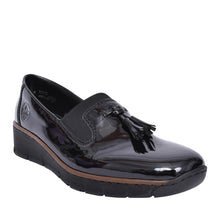 Load image into Gallery viewer, 53751- Patent Low Wedge Loafer- Black- Rieker