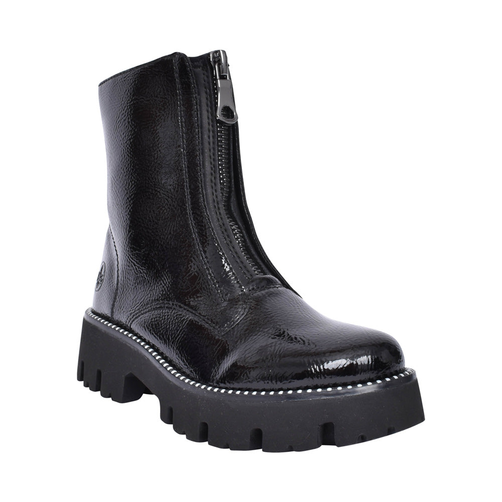 Y3351- Zip Front Biker Boots- Black- Rieker