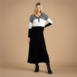 A-Line Pleated Skirt with Elastic Waistband - Marble
