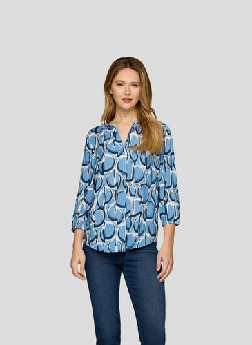 Blue Print Split Neck Blouse - Rabe