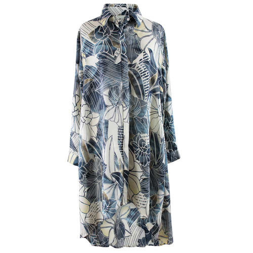 NSDQ891- Navy Cream & Gold Floral Shirt Dress - Powell Craft