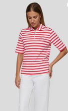 Load image into Gallery viewer, Red and White Stripe T-shirt with zip neckline - Rabe