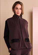 Load image into Gallery viewer, Black &amp; Choko Puff Ball Hem Zip Waistcoat With Contrast Pockets - Naya