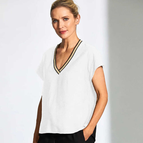 25407 - V-Neck Sucker Top - -White - Peruzzi
