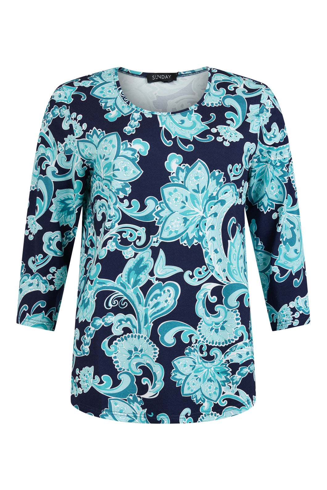 6503 - Navy/Turquoise Print T-shirt - Sunday