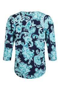 6503 - Navy/Turquoise Print T-shirt - Sunday