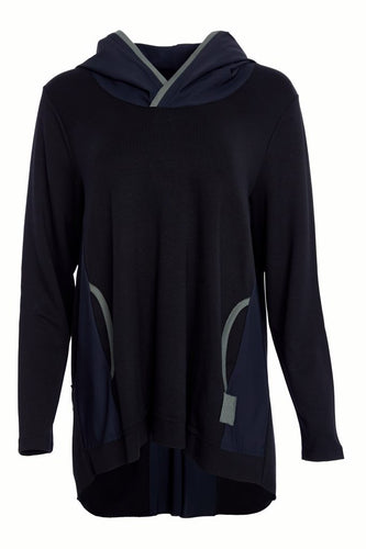 Hooded Top with Contrast Ribbed Trim - Naya
