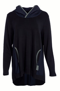 Hooded Top with Contrast Ribbed Trim - Naya