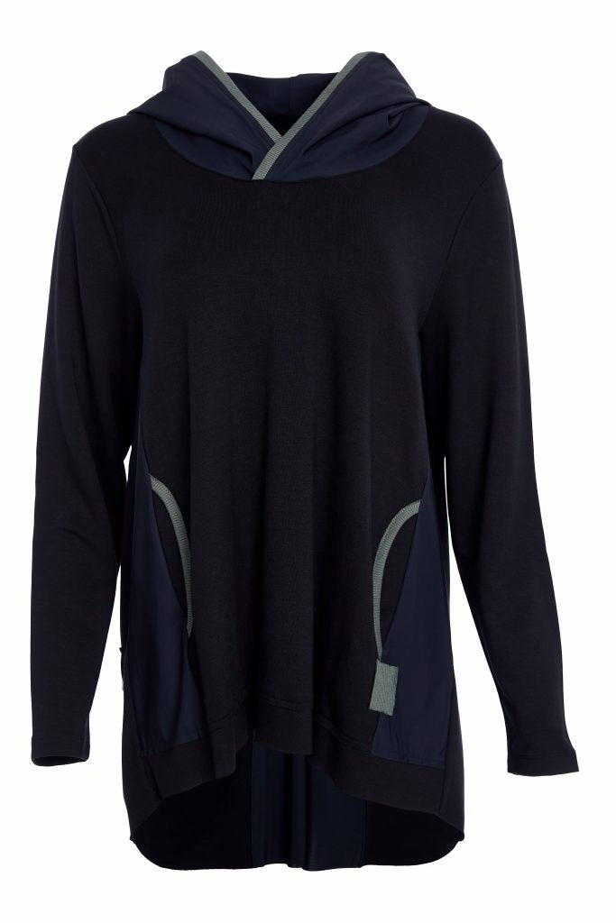 Hooded Top with Contrast Ribbed Trim - Naya
