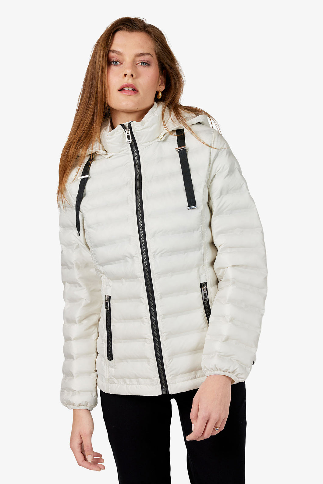 212 - White Padded Jacket with Black Contrast - Fransden