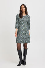 Load image into Gallery viewer, 4159- 3/4 Sleeve Jersey Dress- Green Mix- Fransa