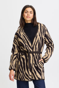 4783- Animal Tie Front Cardigan- Black/Tan- Fransa