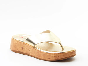 Queenie Toe Coaster Sandal - Gold - Heavenly Feet