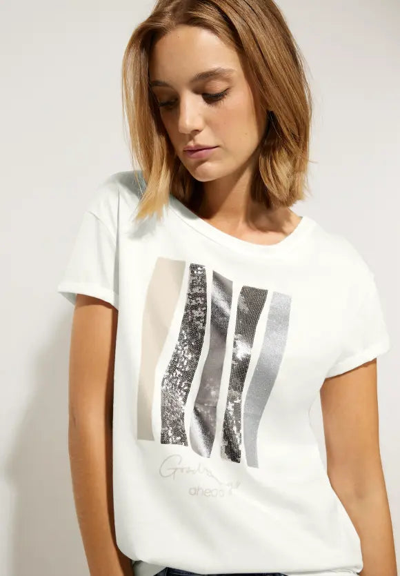 Boutique TShirt-Off White- Seven One Design Fifty Street Sequins 320372- –