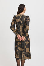 Load image into Gallery viewer, 4111- Long Sleeve Midi Dress w/ side ruching- Walnut/Black- Fransa