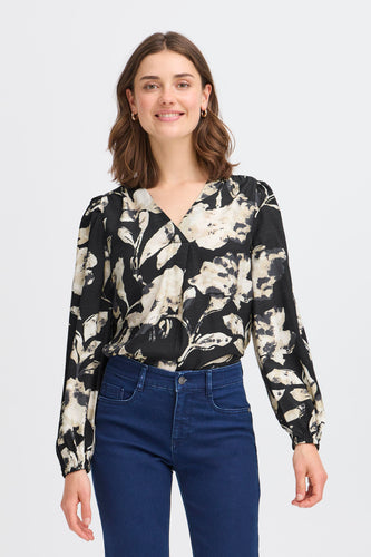 Patterned Blouse- Black - Fransa