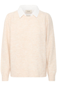 Knitted Jumper with Collar - Cream - Fransa