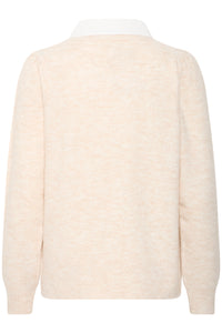 Knitted Jumper with Collar - Cream - Fransa