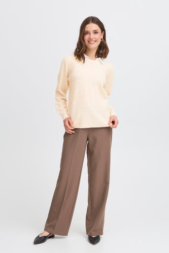 Knitted Jumper with Collar - Cream - Fransa