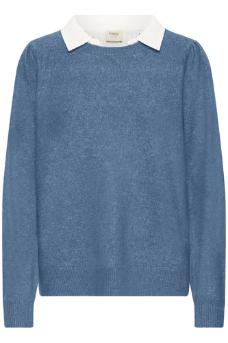 Knitted Jumper with Collar - Sea Foam - Fransa