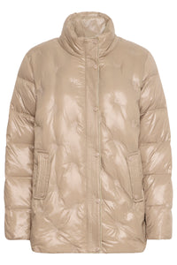 Beige puffer jacket on a white background