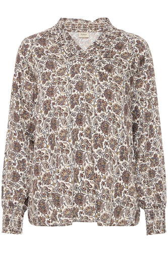 Floral patterned blouse on a white background