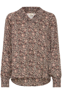 V-Neck Printed Blouse - Black and Cream -  Fransa