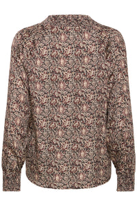 V-Neck Printed Blouse - Black and Cream -  Fransa