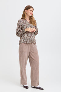 Printed Blouse with Collar - Cream and Red  -  Fransa