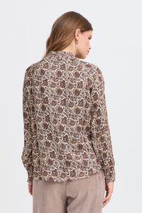 Printed Blouse with Collar - Cream and Red  -  Fransa