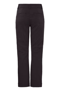 Back of black straight leg pants on a white background
