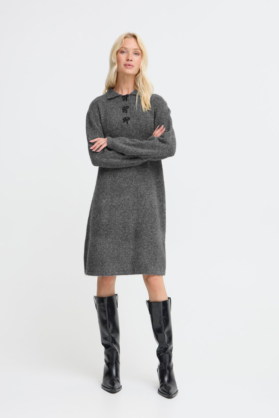 Polo Neck Bow Dress - B.Young