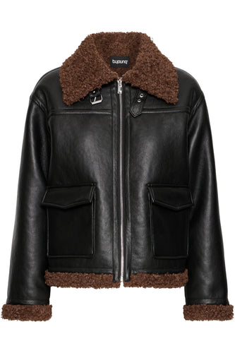 Leather Jacket with Teddy Collar - Fransa