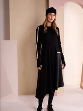 Load image into Gallery viewer, Black &amp; Choko High Neck Dress With Print Pocket And Metallic Trim - Naya