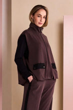Load image into Gallery viewer, Black &amp; Choko Puff Ball Hem Zip Waistcoat With Contrast Pockets - Naya