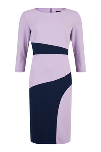 78684- Navy & Lilac Panel Dress - Tia