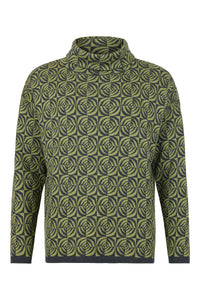 Green Printed Pullover with High Neck - Sunday