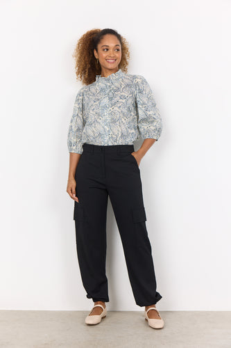 26627- Cargo Style Relaxed Fit Trousers- Black- Soya Concept