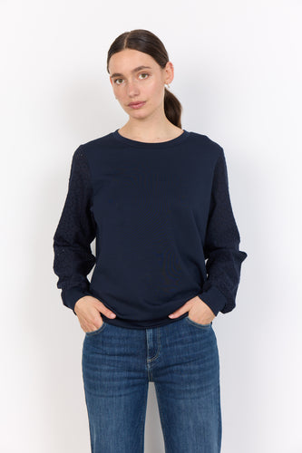 Sweatshirt w/ Sleeve Cut-Out Detail - Navy - SoyaConcept