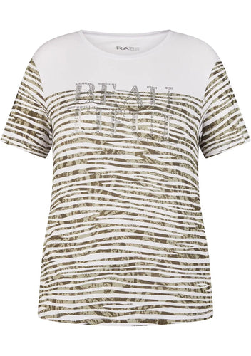 121355- Casual Fit Stripe T-Shirt- White/Green- Rabe