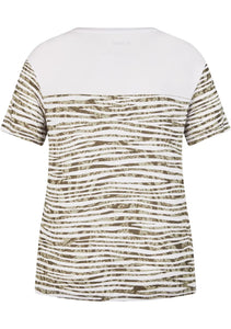 121355- Casual Fit Stripe T-Shirt- White/Green- Rabe