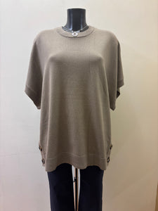 5299- Knitted Short Sleeve Jumper w/ Button detail- Birch- Fransa