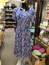 Load image into Gallery viewer, 78355 - Abstract Dress with Seam Detail - Blue and Cream - Tia