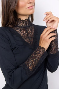 Black Long Sleeve Lace Top - Soya Concept