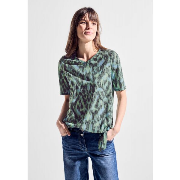 321129- V Neck Short Sleeve T-Shirt- Khaki Mix- Cecil