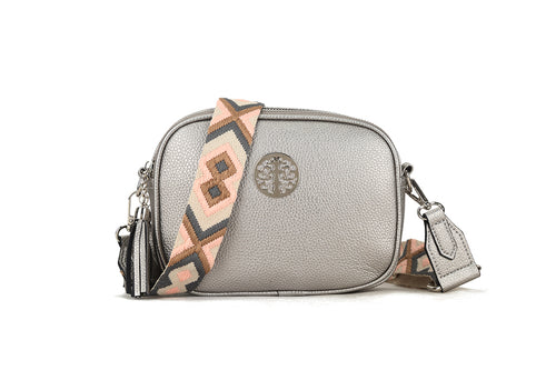 32227- PewterCrossbody Bag With Fabric Strap